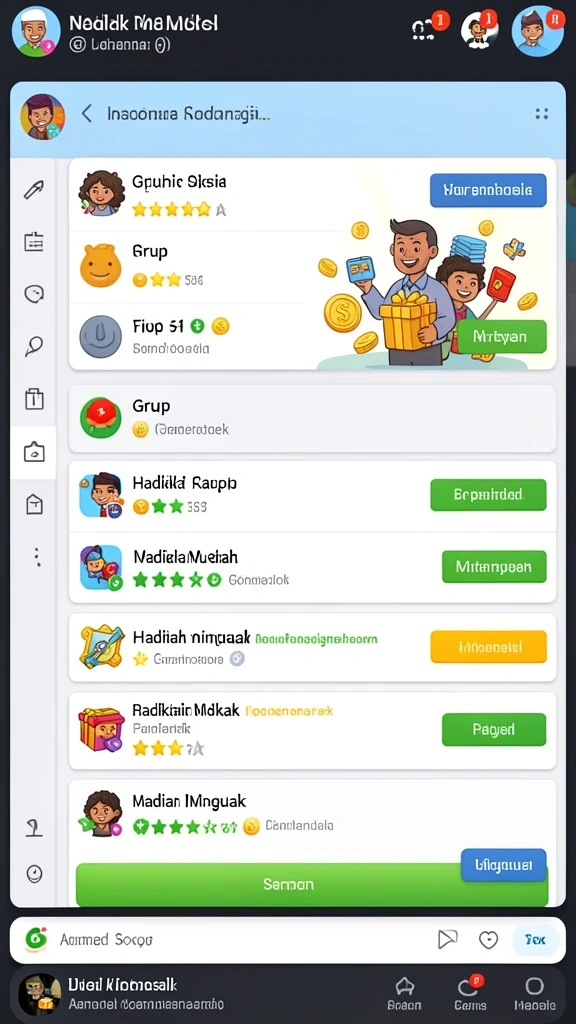 Screenshot fitur sosial untuk berinteraksi dengan pemain lain.