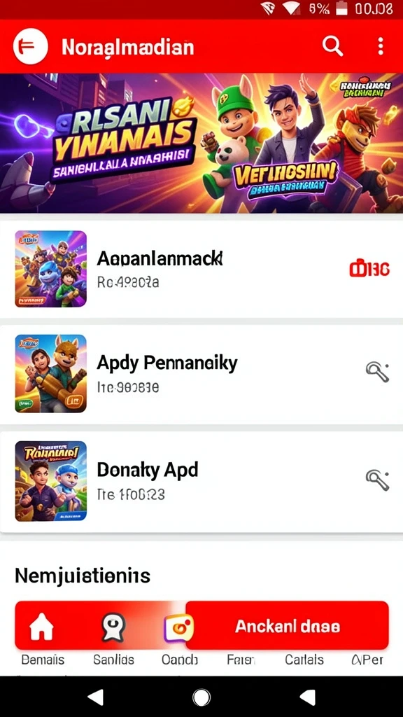Screenshot menunjukkan berbagai game yang tersedia di aplikasi.